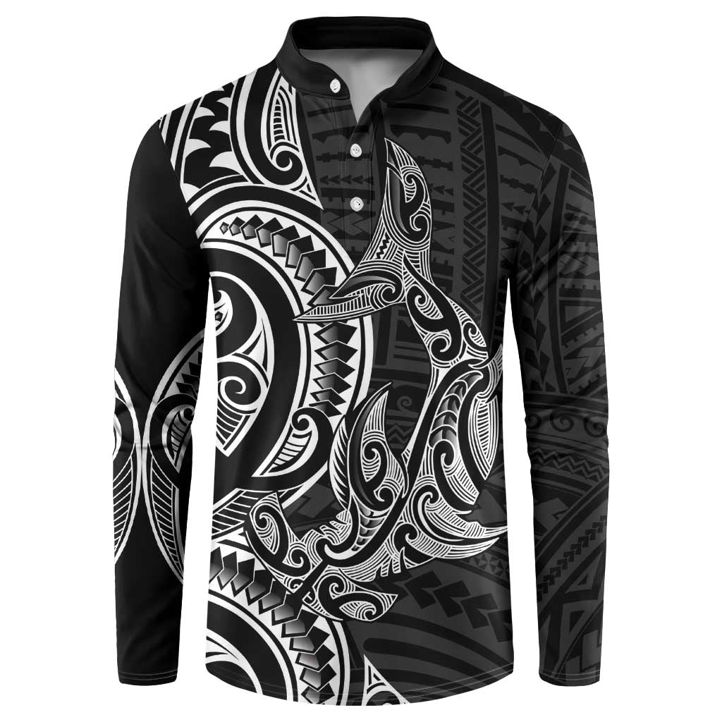 New Zealand Hammerhead Shark Button Sweatshirt Maori Haehae Mangopare Black - Aussie Hoodie