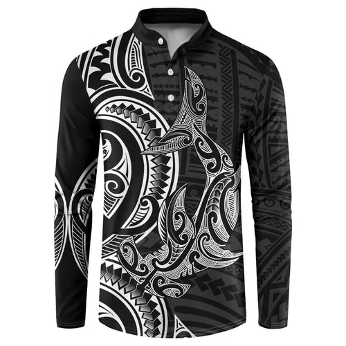 New Zealand Hammerhead Shark Button Sweatshirt Maori Haehae Mangopare Black - Aussie Hoodie