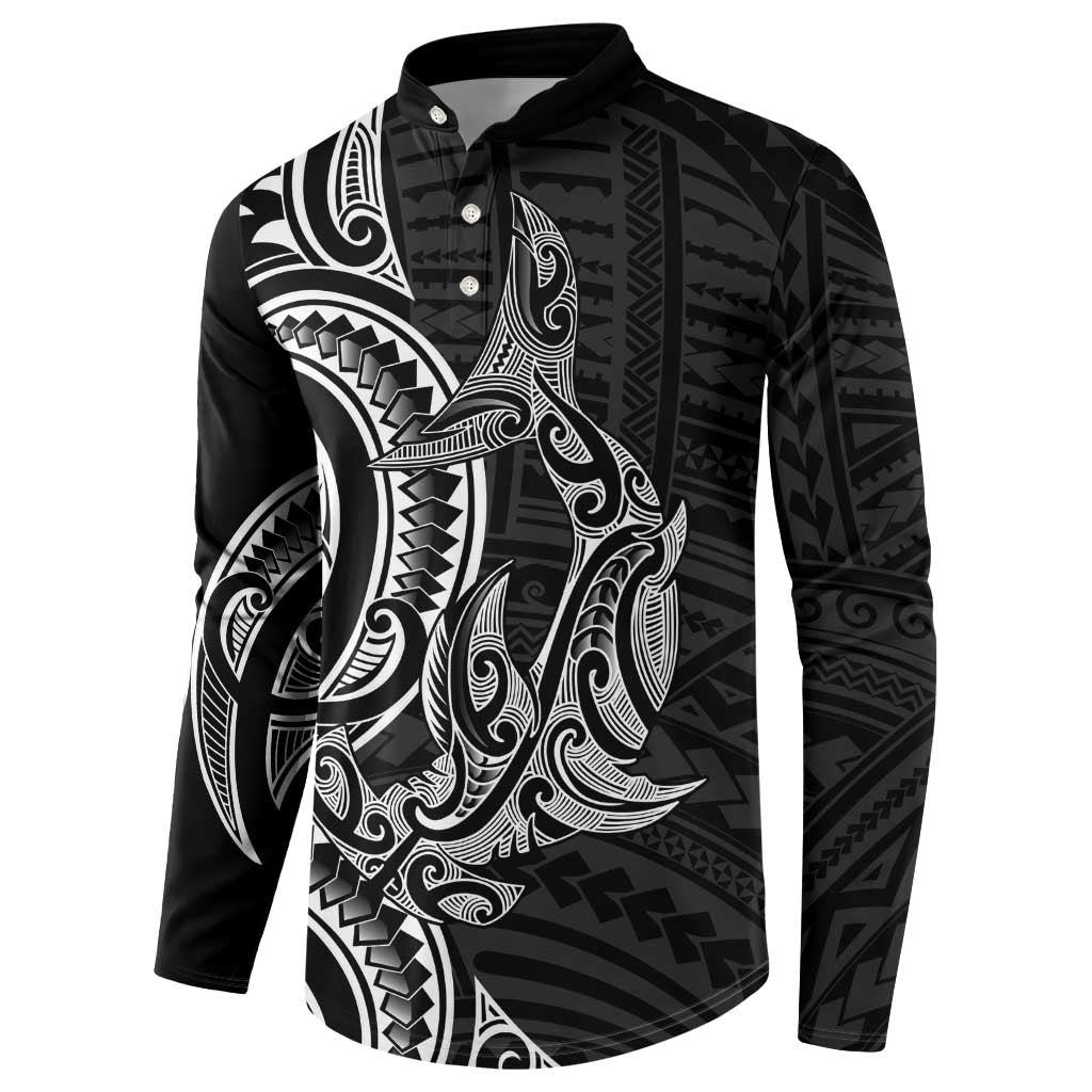 New Zealand Hammerhead Shark Button Sweatshirt Maori Haehae Mangopare Black - Aussie Hoodie