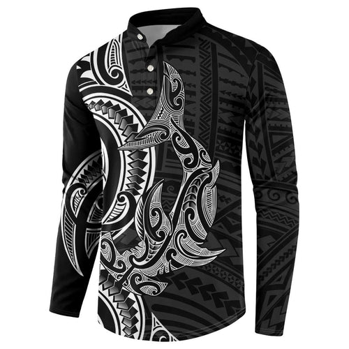 New Zealand Hammerhead Shark Button Sweatshirt Maori Haehae Mangopare Black - Aussie Hoodie