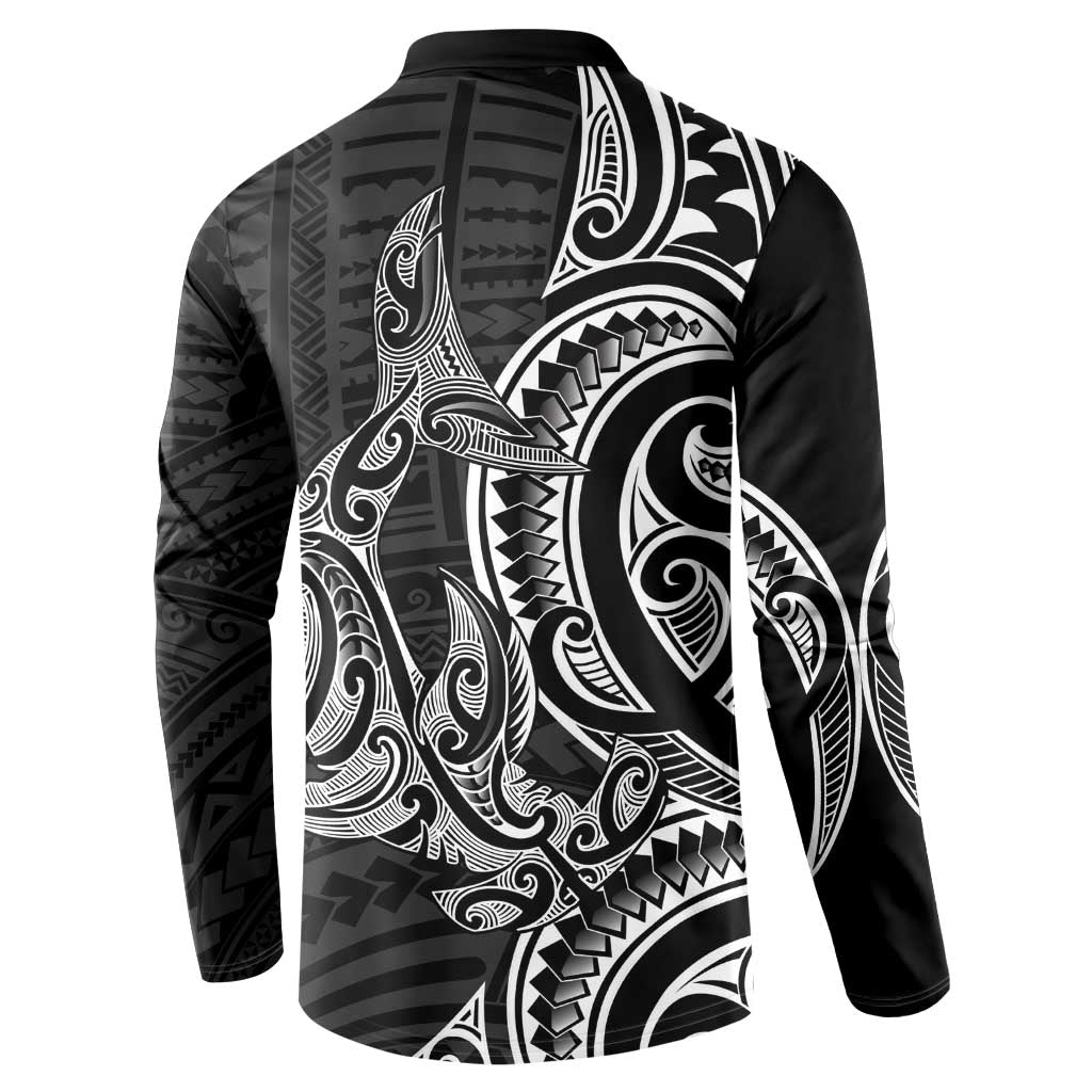 New Zealand Hammerhead Shark Button Sweatshirt Maori Haehae Mangopare Black - Aussie Hoodie