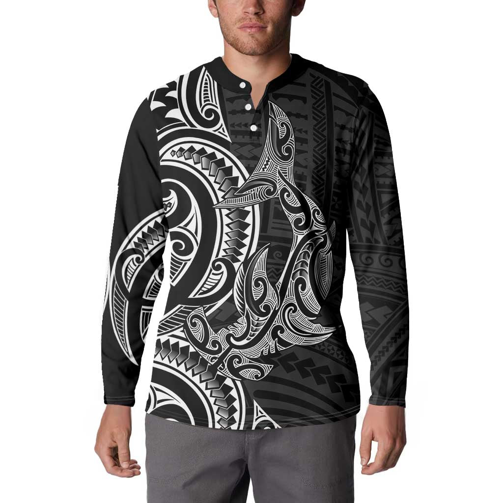 New Zealand Hammerhead Shark Button Sweatshirt Maori Haehae Mangopare Black - Aussie Hoodie