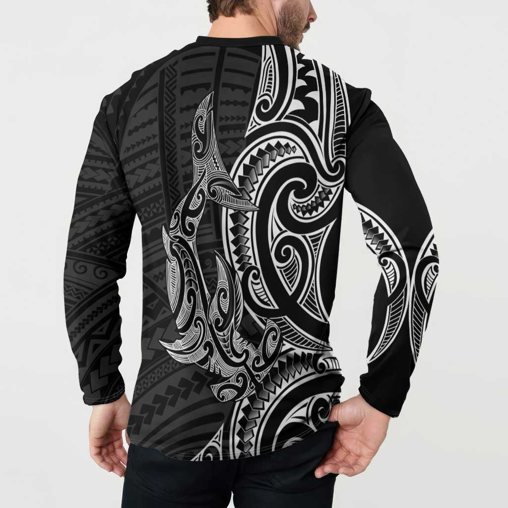New Zealand Hammerhead Shark Button Sweatshirt Maori Haehae Mangopare Black - Aussie Hoodie