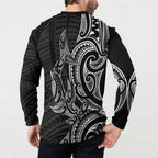 New Zealand Hammerhead Shark Button Sweatshirt Maori Haehae Mangopare Black - Aussie Hoodie