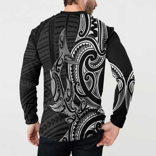 New Zealand Hammerhead Shark Button Sweatshirt Maori Haehae Mangopare Black - Aussie Hoodie