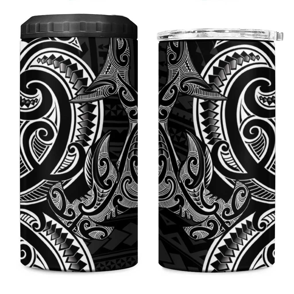 New Zealand Hammerhead Shark 4 in 1 Can Cooler Tumbler Maori Haehae Mangopare Black - Aussie Hoodie