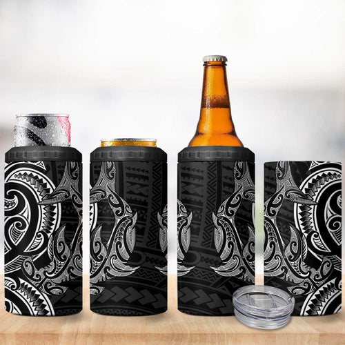 New Zealand Hammerhead Shark 4 in 1 Can Cooler Tumbler Maori Haehae Mangopare Black - Aussie Hoodie