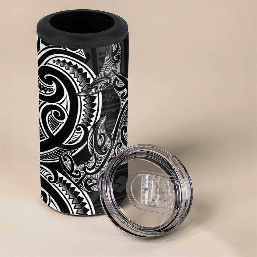 New Zealand Hammerhead Shark 4 in 1 Can Cooler Tumbler Maori Haehae Mangopare Black - Aussie Hoodie