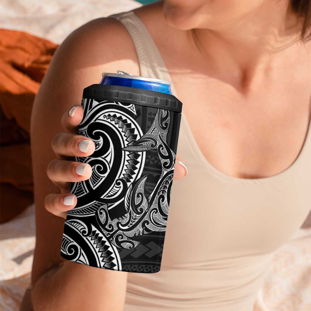 New Zealand Hammerhead Shark 4 in 1 Can Cooler Tumbler Maori Haehae Mangopare Black - Aussie Hoodie