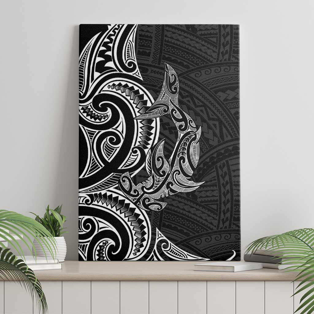 New Zealand Hammerhead Shark Canvas Wall Art Maori Haehae Mangopare Black - Aussie Hoodie
