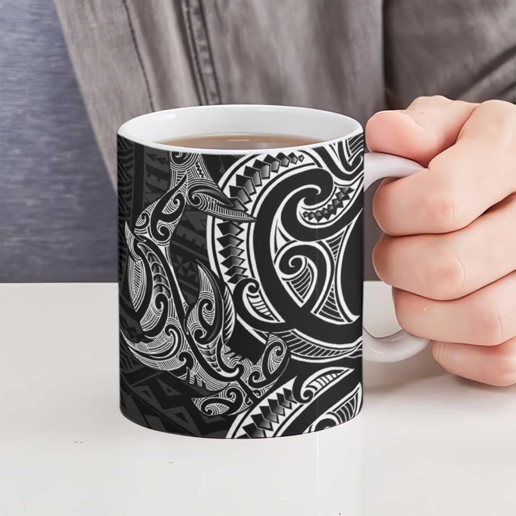 New Zealand Hammerhead Shark Ceramic Mug Maori Haehae Mangopare Black - Aussie Hoodie