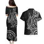 New Zealand Hammerhead Shark Couples Matching Puletasi and Hawaiian Shirt Maori Haehae Mangopare Black - Aussie Hoodie