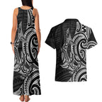 New Zealand Hammerhead Shark Couples Matching Tank Maxi Dress and Hawaiian Shirt Maori Haehae Mangopare Black - Aussie Hoodie