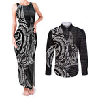 New Zealand Hammerhead Shark Couples Matching Tank Maxi Dress and Long Sleeve Button Shirt Maori Haehae Mangopare Black - Aussie Hoodie