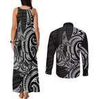 New Zealand Hammerhead Shark Couples Matching Tank Maxi Dress and Long Sleeve Button Shirt Maori Haehae Mangopare Black - Aussie Hoodie