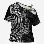 New Zealand Hammerhead Shark Cross Shoulder Shirt Maori Haehae Mangopare Black - Aussie Hoodie