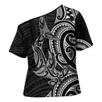 New Zealand Hammerhead Shark Cross Shoulder Shirt Maori Haehae Mangopare Black - Aussie Hoodie