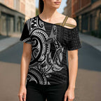 New Zealand Hammerhead Shark Cross Shoulder Shirt Maori Haehae Mangopare Black - Aussie Hoodie