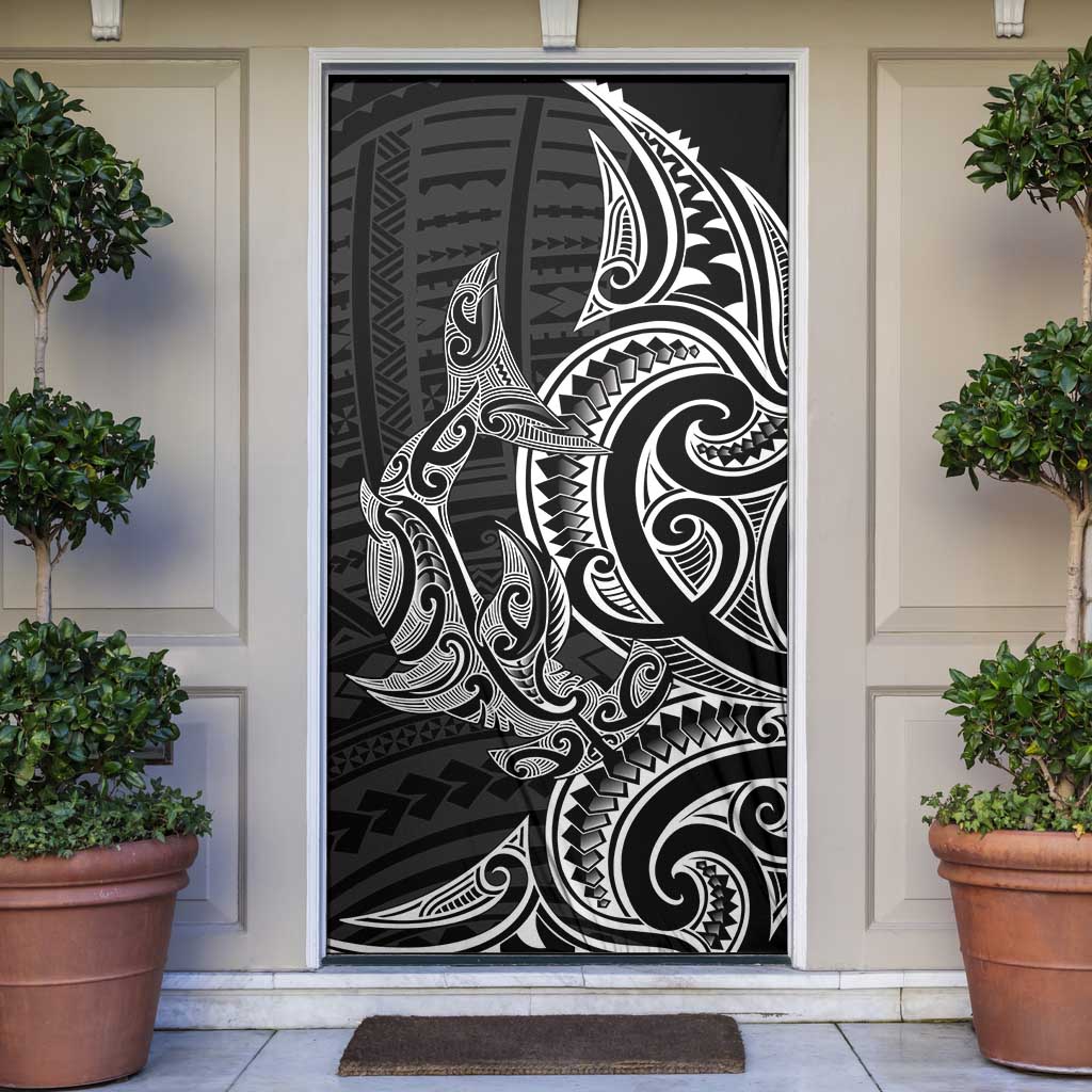 New Zealand Hammerhead Shark Door Cover Maori Haehae Mangopare Black - Aussie Hoodie