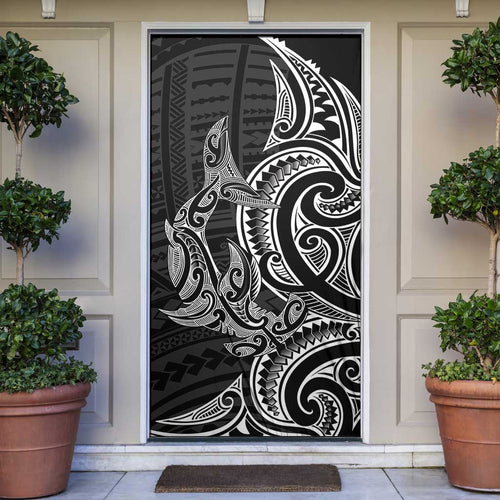 New Zealand Hammerhead Shark Door Cover Maori Haehae Mangopare Black - Aussie Hoodie