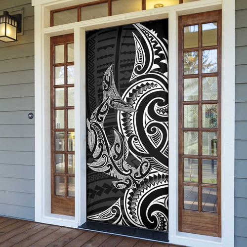 New Zealand Hammerhead Shark Door Cover Maori Haehae Mangopare Black - Aussie Hoodie