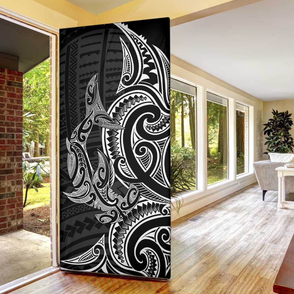 New Zealand Hammerhead Shark Door Cover Maori Haehae Mangopare Black - Aussie Hoodie