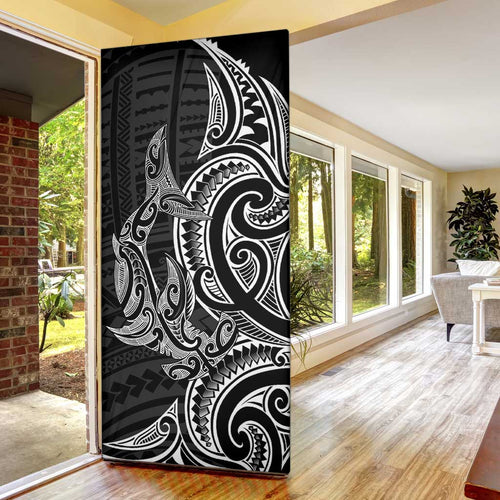 New Zealand Hammerhead Shark Door Cover Maori Haehae Mangopare Black - Aussie Hoodie