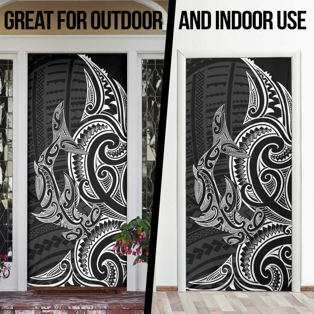 New Zealand Hammerhead Shark Door Cover Maori Haehae Mangopare Black - Aussie Hoodie