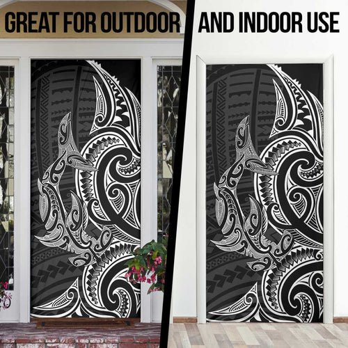 New Zealand Hammerhead Shark Door Cover Maori Haehae Mangopare Black - Aussie Hoodie