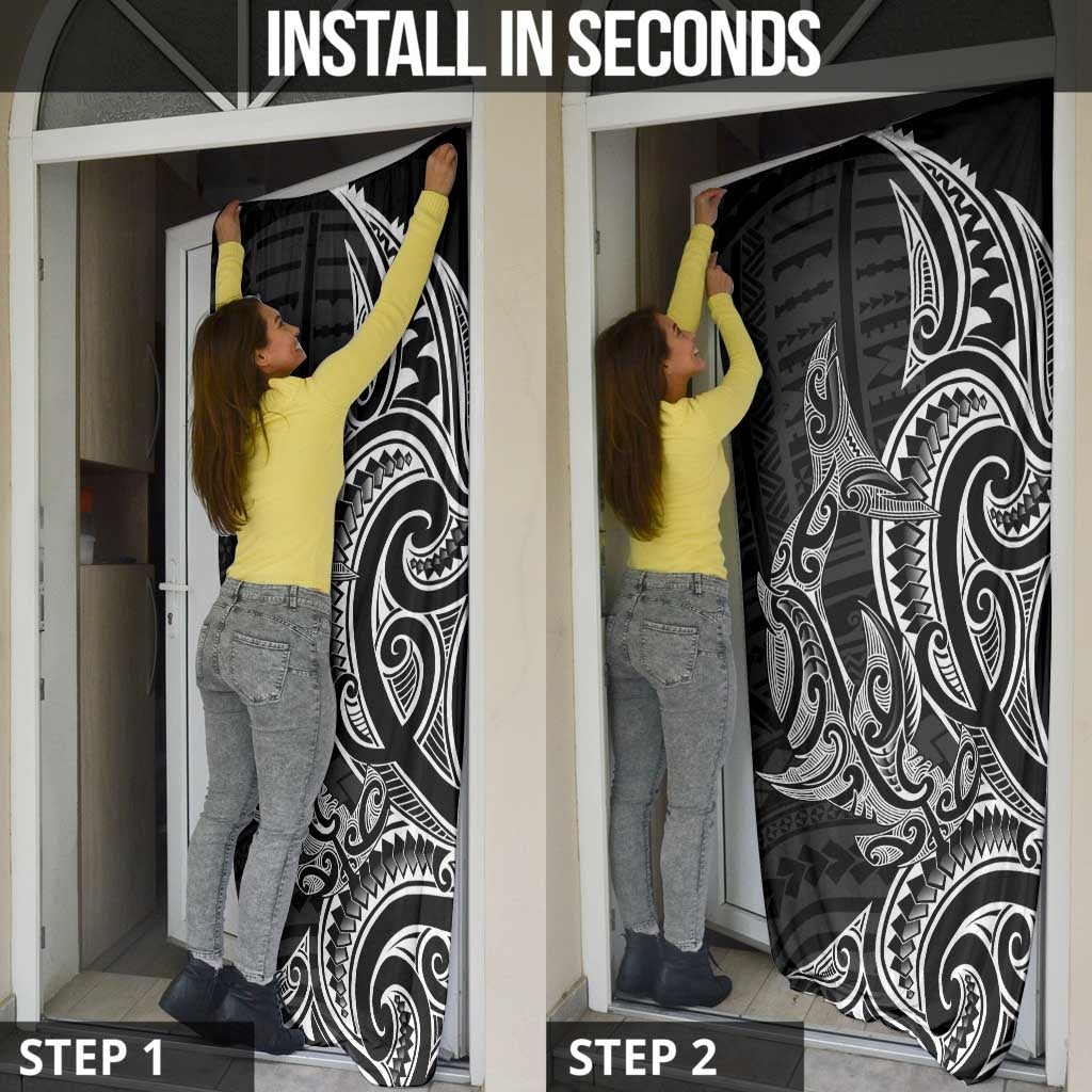 New Zealand Hammerhead Shark Door Cover Maori Haehae Mangopare Black - Aussie Hoodie