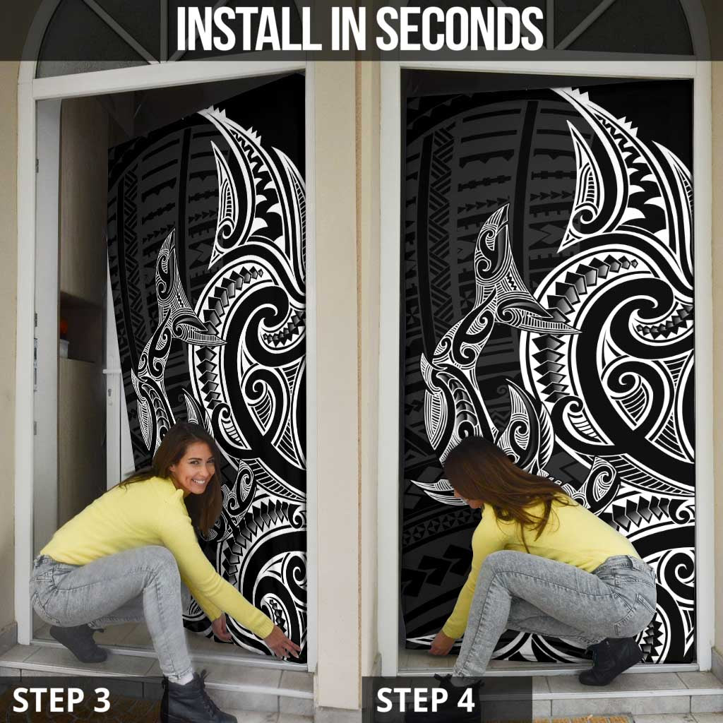 New Zealand Hammerhead Shark Door Cover Maori Haehae Mangopare Black - Aussie Hoodie
