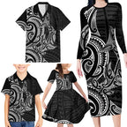 New Zealand Hammerhead Shark Family Matching Long Sleeve Bodycon Dress and Hawaiian Shirt Maori Haehae Mangopare Black - Aussie Hoodie