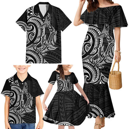 New Zealand Hammerhead Shark Family Matching Mermaid Dress and Hawaiian Shirt Maori Haehae Mangopare Black - Aussie Hoodie