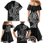 New Zealand Hammerhead Shark Family Matching Mermaid Dress and Hawaiian Shirt Maori Haehae Mangopare Black - Aussie Hoodie