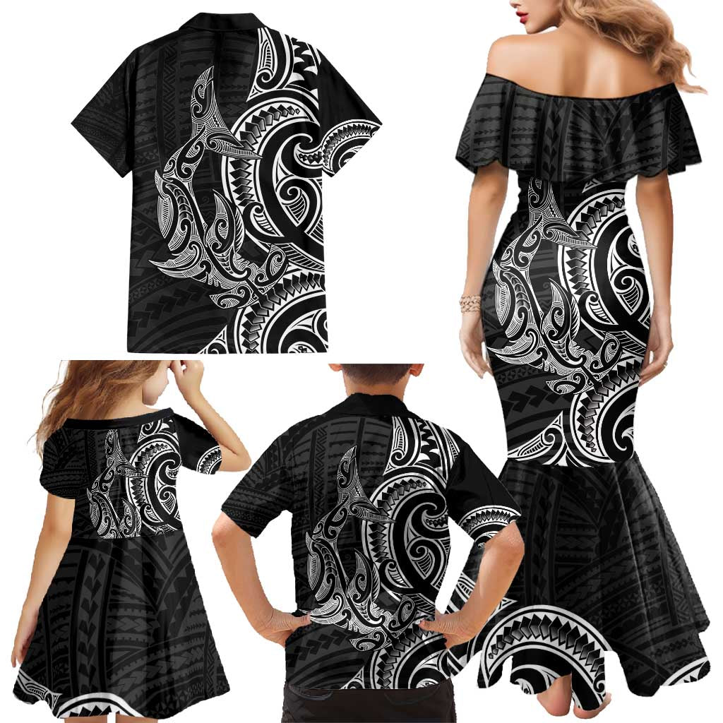New Zealand Hammerhead Shark Family Matching Mermaid Dress and Hawaiian Shirt Maori Haehae Mangopare Black - Aussie Hoodie