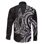 New Zealand Hammerhead Shark Family Matching Off The Shoulder Long Sleeve Dress and Hawaiian Shirt Maori Haehae Mangopare Black - Aussie Hoodie