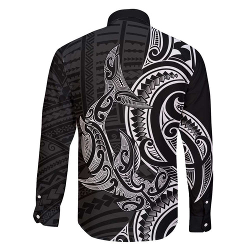 New Zealand Hammerhead Shark Family Matching Off The Shoulder Long Sleeve Dress and Hawaiian Shirt Maori Haehae Mangopare Black - Aussie Hoodie