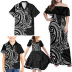 New Zealand Hammerhead Shark Family Matching Off Shoulder Maxi Dress and Hawaiian Shirt Maori Haehae Mangopare Black - Aussie Hoodie