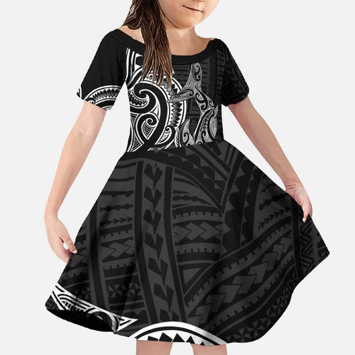 New Zealand Hammerhead Shark Family Matching Off Shoulder Maxi Dress and Hawaiian Shirt Maori Haehae Mangopare Black - Aussie Hoodie