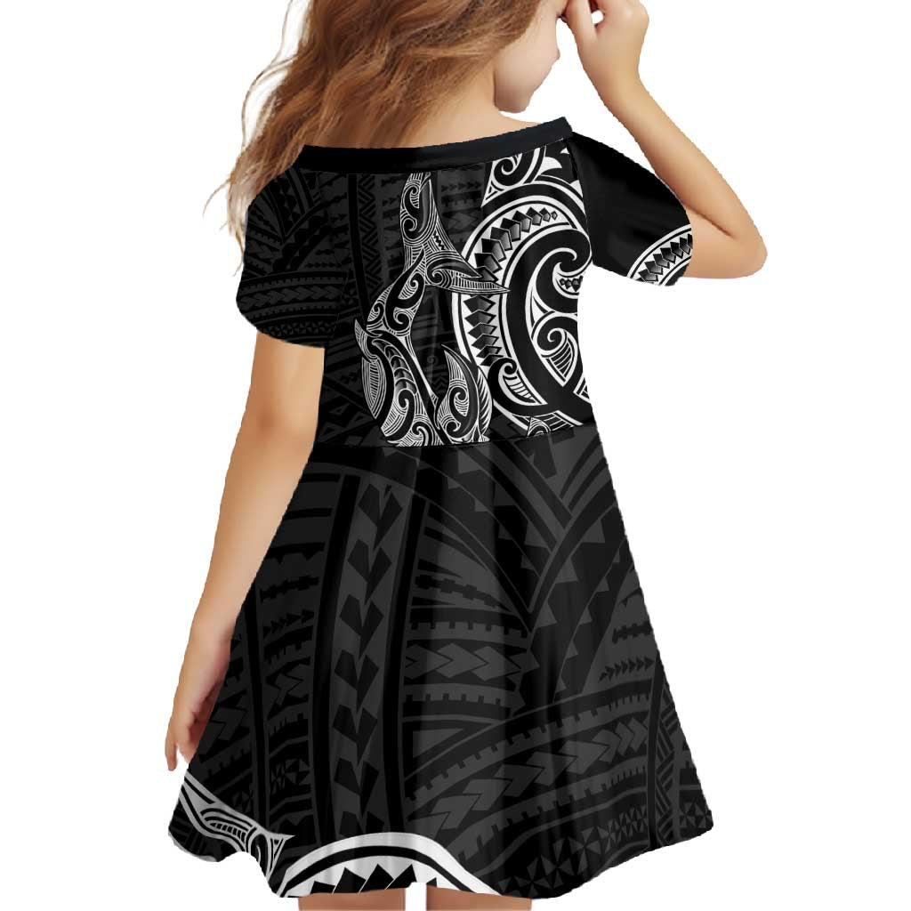 New Zealand Hammerhead Shark Family Matching Off Shoulder Maxi Dress and Hawaiian Shirt Maori Haehae Mangopare Black - Aussie Hoodie