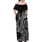 New Zealand Hammerhead Shark Family Matching Off Shoulder Maxi Dress and Hawaiian Shirt Maori Haehae Mangopare Black - Aussie Hoodie