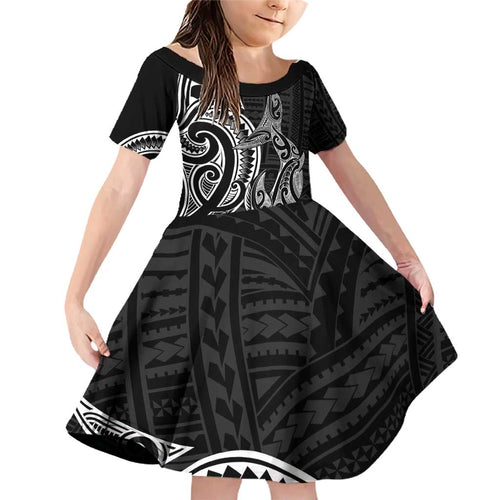 New Zealand Hammerhead Shark Family Matching Off Shoulder Short Dress and Hawaiian Shirt Maori Haehae Mangopare Black - Aussie Hoodie