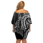 New Zealand Hammerhead Shark Family Matching Off Shoulder Short Dress and Hawaiian Shirt Maori Haehae Mangopare Black - Aussie Hoodie