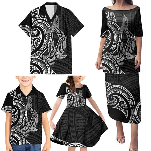 New Zealand Hammerhead Shark Family Matching Puletasi and Hawaiian Shirt Maori Haehae Mangopare Black - Aussie Hoodie