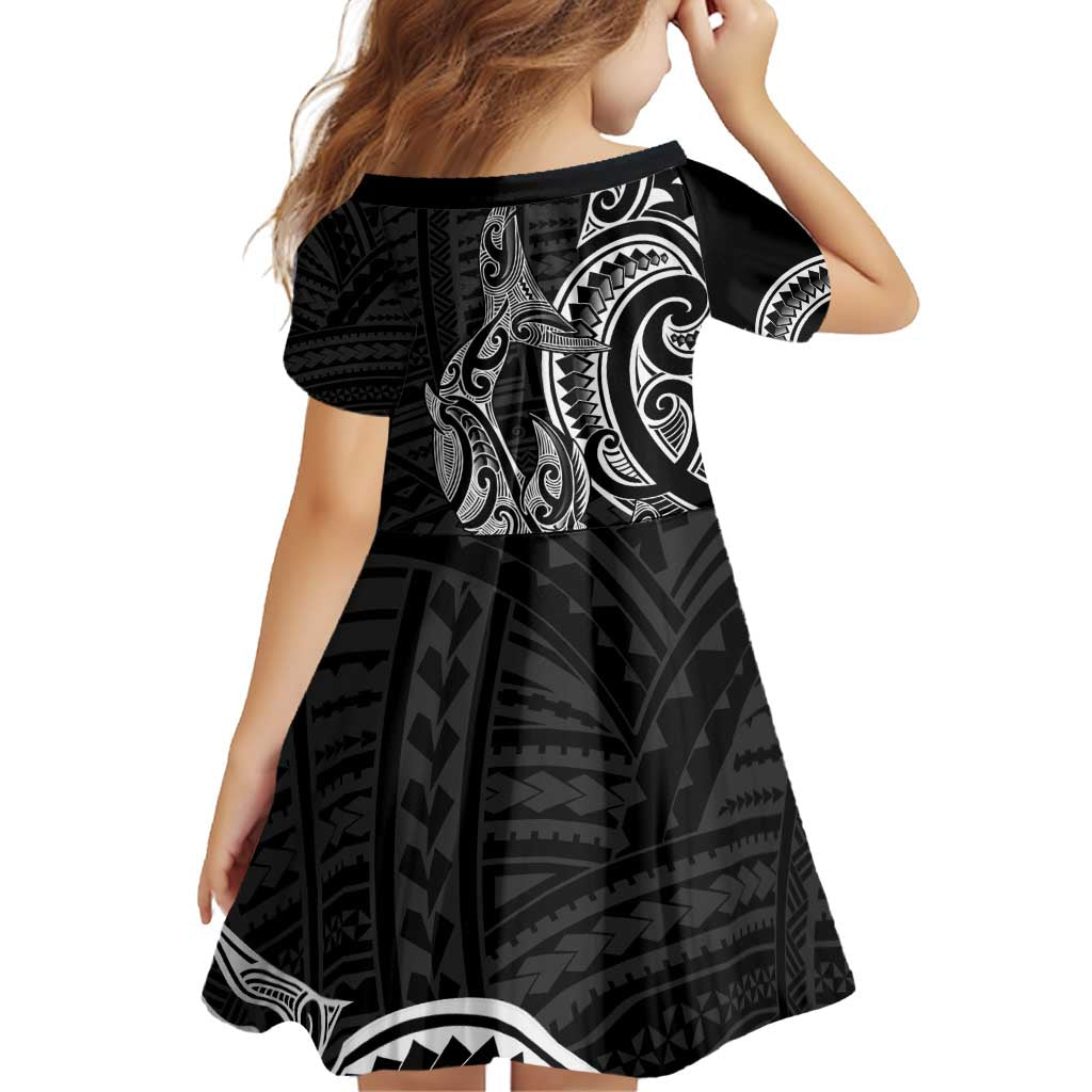 New Zealand Hammerhead Shark Family Matching Puletasi and Hawaiian Shirt Maori Haehae Mangopare Black - Aussie Hoodie