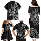 New Zealand Hammerhead Shark Family Matching Puletasi and Hawaiian Shirt Maori Haehae Mangopare Black - Aussie Hoodie