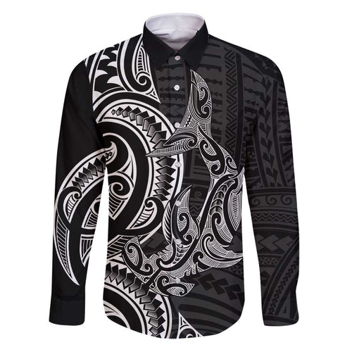 New Zealand Hammerhead Shark Family Matching Puletasi and Hawaiian Shirt Maori Haehae Mangopare Black - Aussie Hoodie
