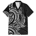 New Zealand Hammerhead Shark Family Matching Short Sleeve Bodycon Dress and Hawaiian Shirt Maori Haehae Mangopare Black - Aussie Hoodie