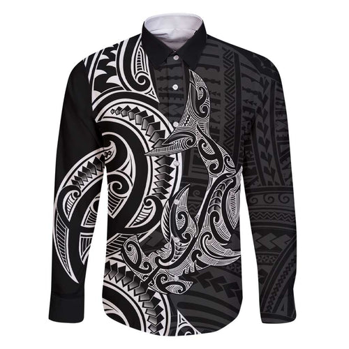 New Zealand Hammerhead Shark Family Matching Short Sleeve Bodycon Dress and Hawaiian Shirt Maori Haehae Mangopare Black - Aussie Hoodie