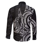 New Zealand Hammerhead Shark Family Matching Short Sleeve Bodycon Dress and Hawaiian Shirt Maori Haehae Mangopare Black - Aussie Hoodie